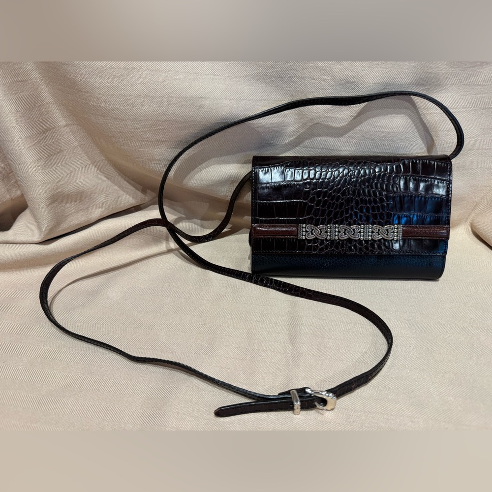 Brighton Black and Brown Crocodile Pattern Women's Clutch/Crossbody EUC